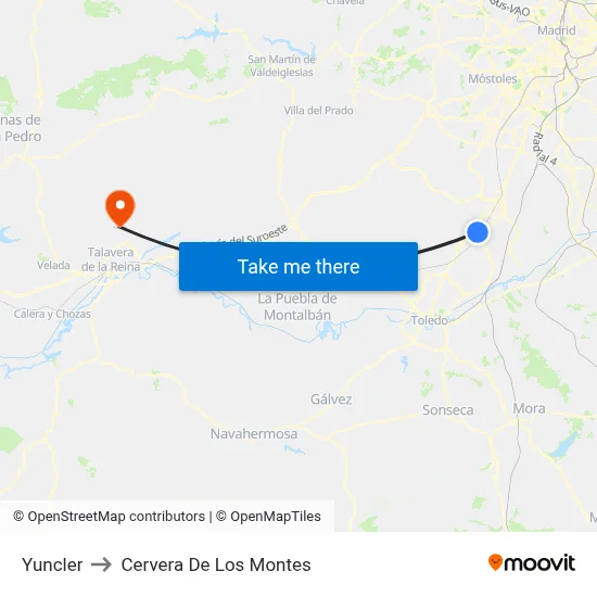 Yuncler to Cervera De Los Montes map