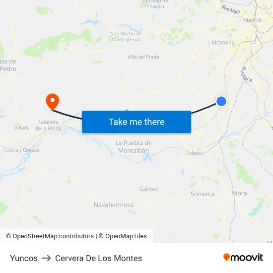 Yuncos to Cervera De Los Montes map