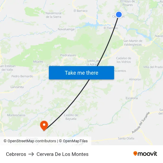 Cebreros to Cervera De Los Montes map