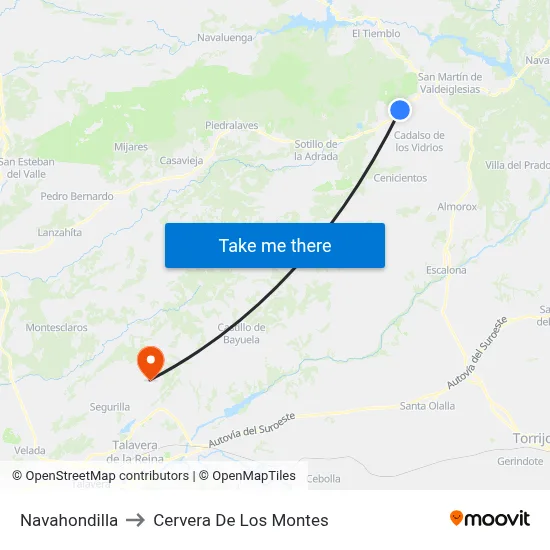 Navahondilla to Cervera De Los Montes map