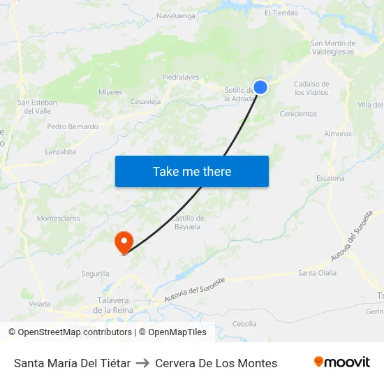Santa María Del Tiétar to Cervera De Los Montes map