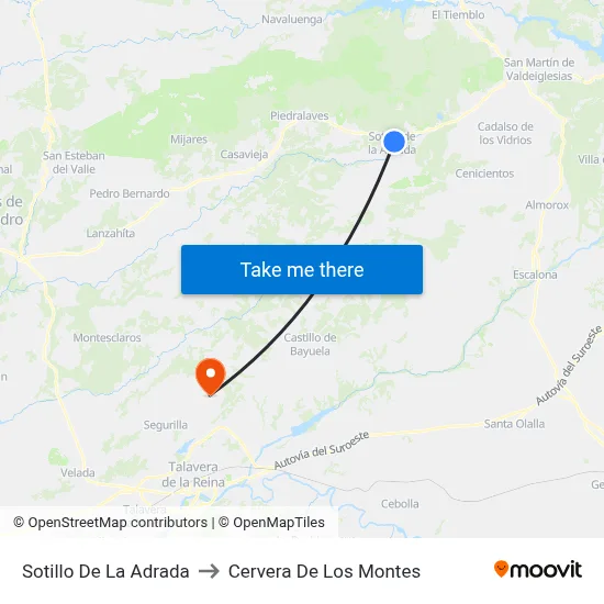 Sotillo De La Adrada to Cervera De Los Montes map