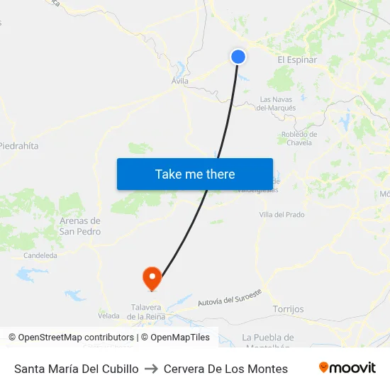 Santa María Del Cubillo to Cervera De Los Montes map