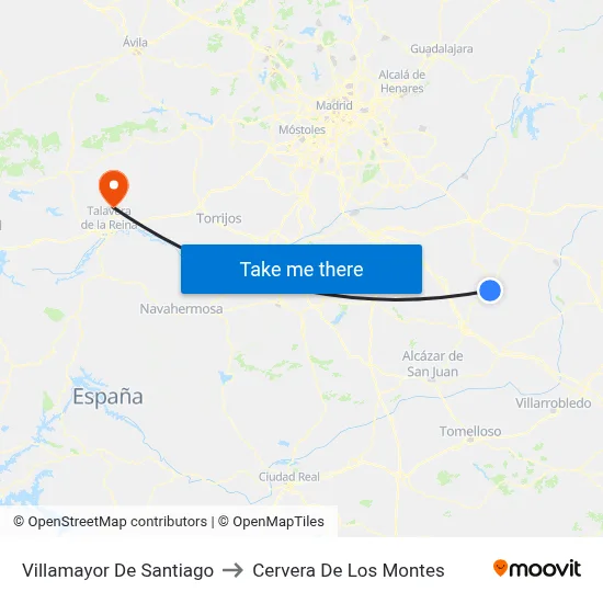 Villamayor De Santiago to Cervera De Los Montes map