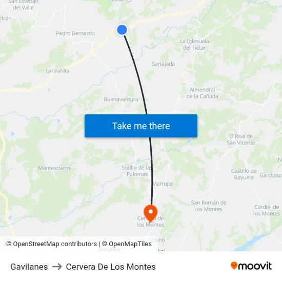 Gavilanes to Cervera De Los Montes map