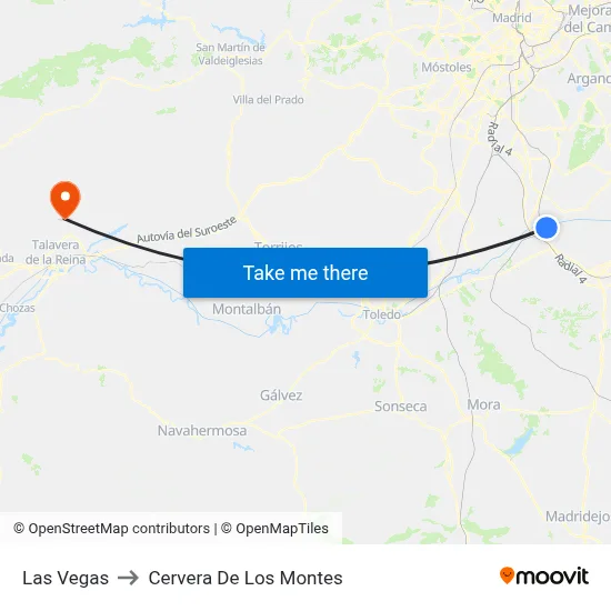 Las Vegas to Cervera De Los Montes map