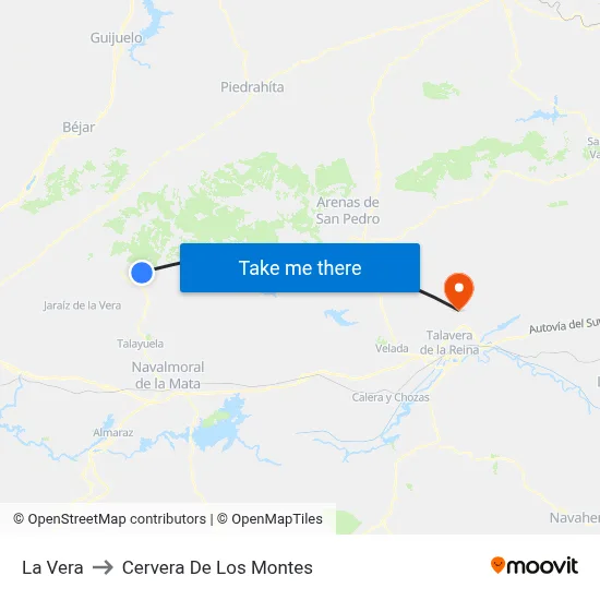 La Vera to Cervera De Los Montes map