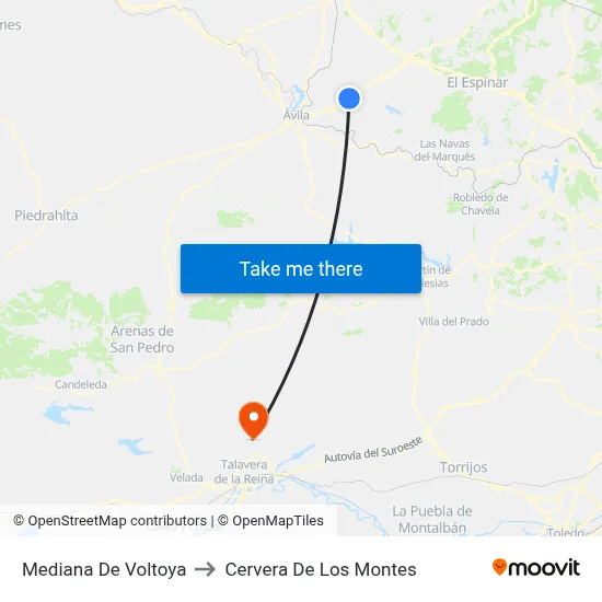 Mediana De Voltoya to Cervera De Los Montes map