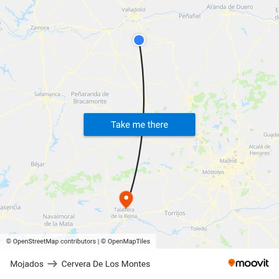 Mojados to Cervera De Los Montes map