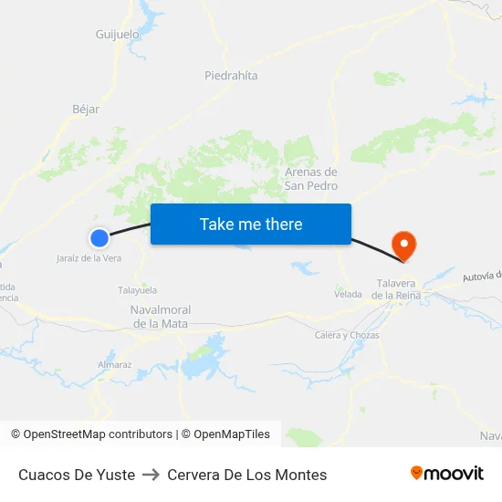 Cuacos De Yuste to Cervera De Los Montes map