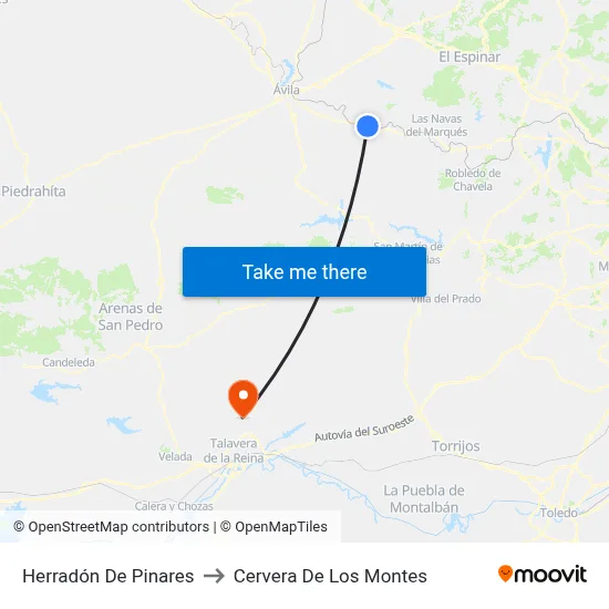 Herradón De Pinares to Cervera De Los Montes map