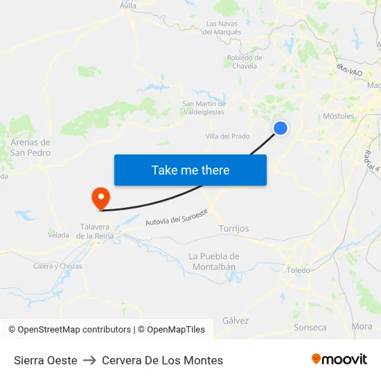 Sierra Oeste to Cervera De Los Montes map