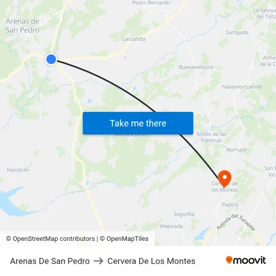Arenas De San Pedro to Cervera De Los Montes map