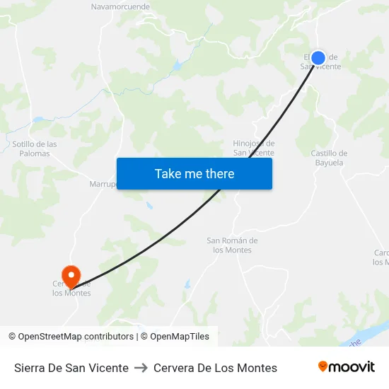 Sierra De San Vicente to Cervera De Los Montes map