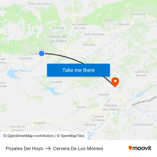 Poyales Del Hoyo to Cervera De Los Montes map