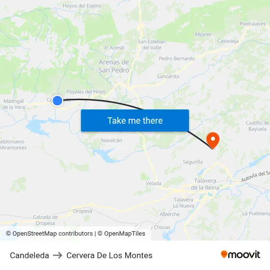 Candeleda to Cervera De Los Montes map