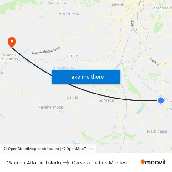 Mancha Alta De Toledo to Cervera De Los Montes map