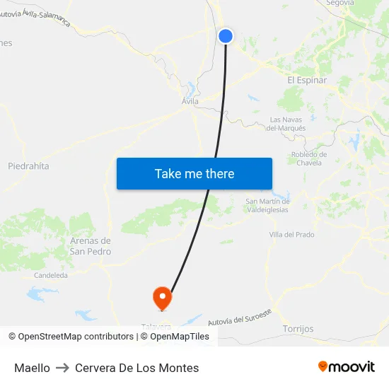 Maello to Cervera De Los Montes map