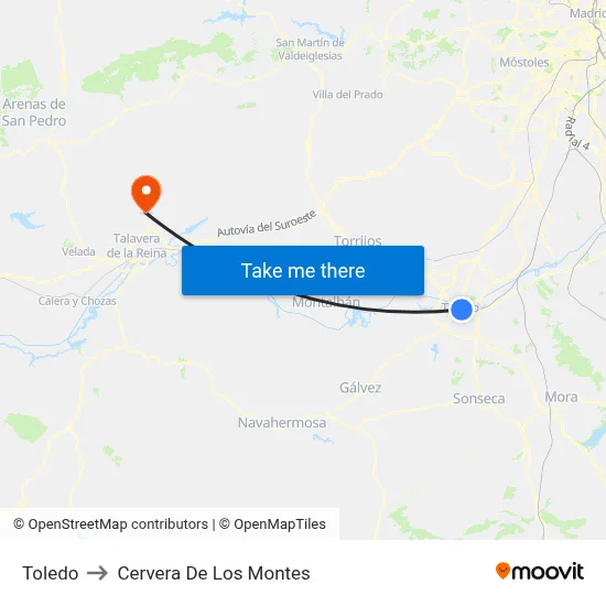 Toledo to Cervera De Los Montes map