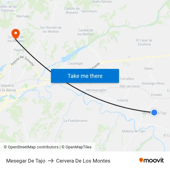 Mesegar De Tajo to Cervera De Los Montes map