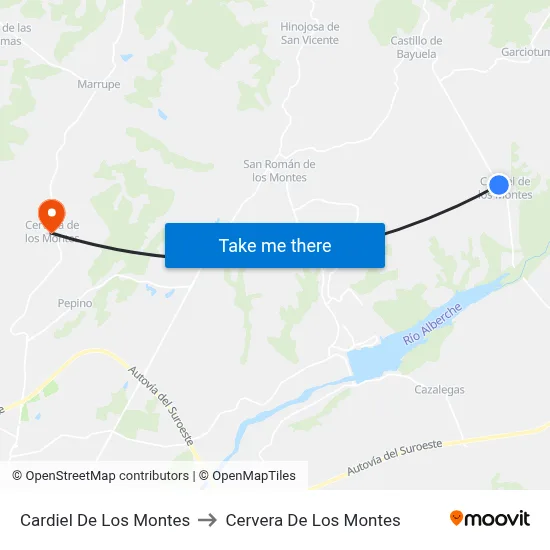 Cardiel De Los Montes to Cervera De Los Montes map