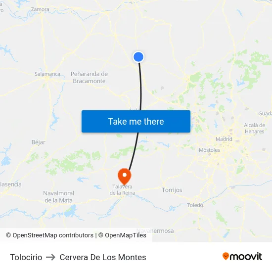Tolocirio to Cervera De Los Montes map