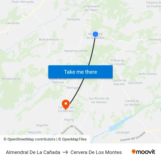 Almendral De La Cañada to Cervera De Los Montes map