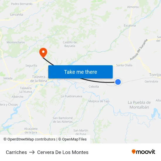 Carriches to Cervera De Los Montes map