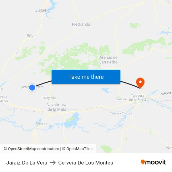 Jaraíz De La Vera to Cervera De Los Montes map