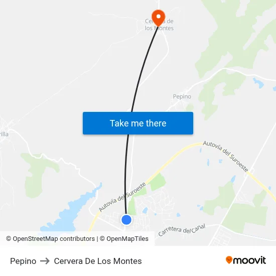 Pepino to Cervera De Los Montes map