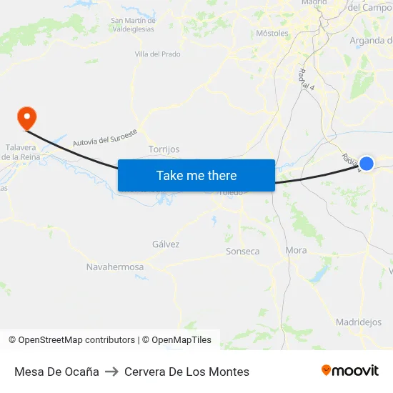 Mesa De Ocaña to Cervera De Los Montes map