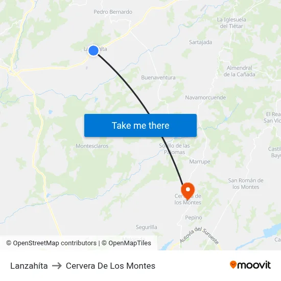 Lanzahíta to Cervera De Los Montes map