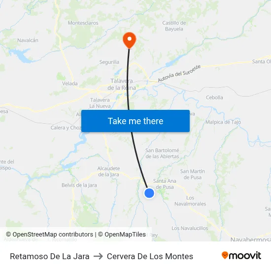 Retamoso De La Jara to Cervera De Los Montes map