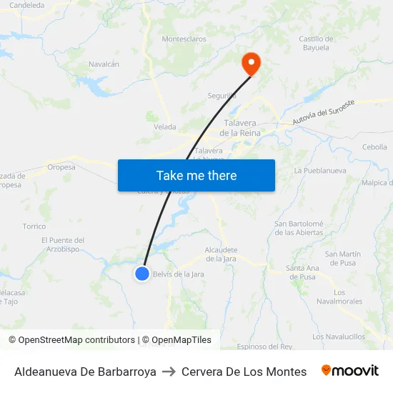 Aldeanueva De Barbarroya to Cervera De Los Montes map