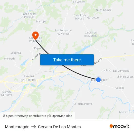 Montearagón to Cervera De Los Montes map