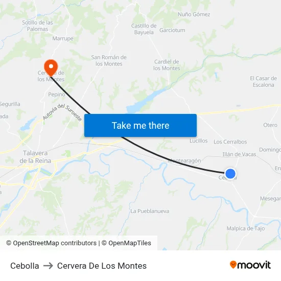 Cebolla to Cervera De Los Montes map
