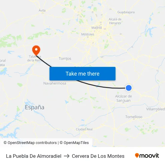 La Puebla De Almoradiel to Cervera De Los Montes map