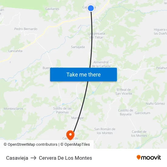 Casavieja to Cervera De Los Montes map