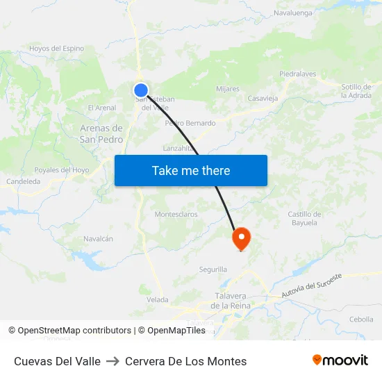 Cuevas Del Valle to Cervera De Los Montes map
