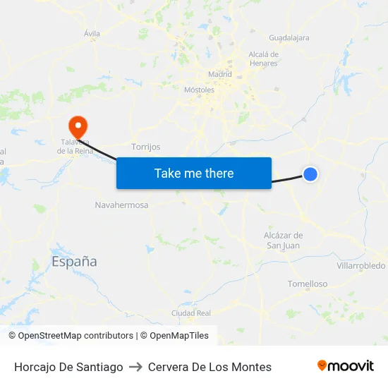 Horcajo De Santiago to Cervera De Los Montes map