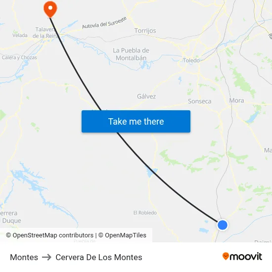 Montes to Cervera De Los Montes map
