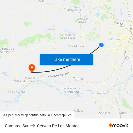 Comarca Sur to Cervera De Los Montes map