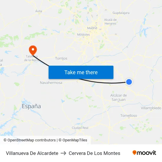 Villanueva De Alcardete to Cervera De Los Montes map