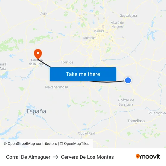 Corral De Almaguer to Cervera De Los Montes map