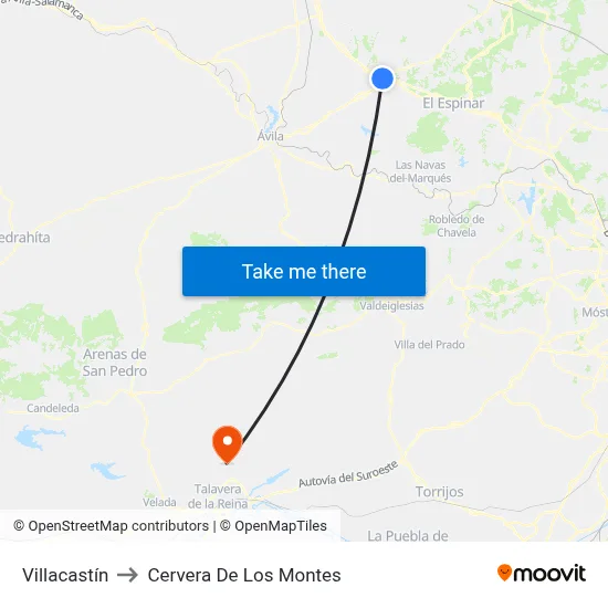 Villacastín to Cervera De Los Montes map