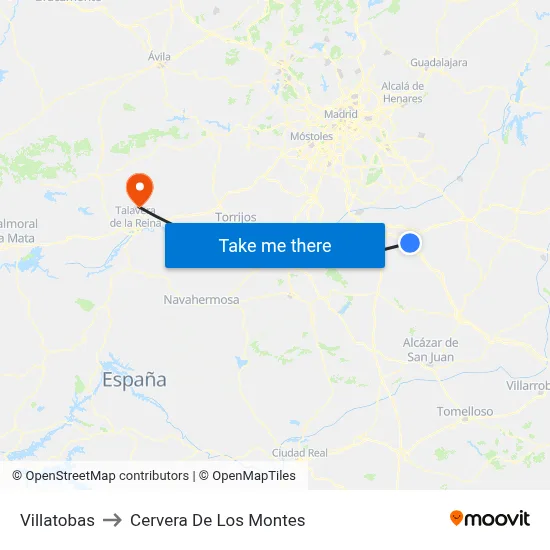 Villatobas to Cervera De Los Montes map