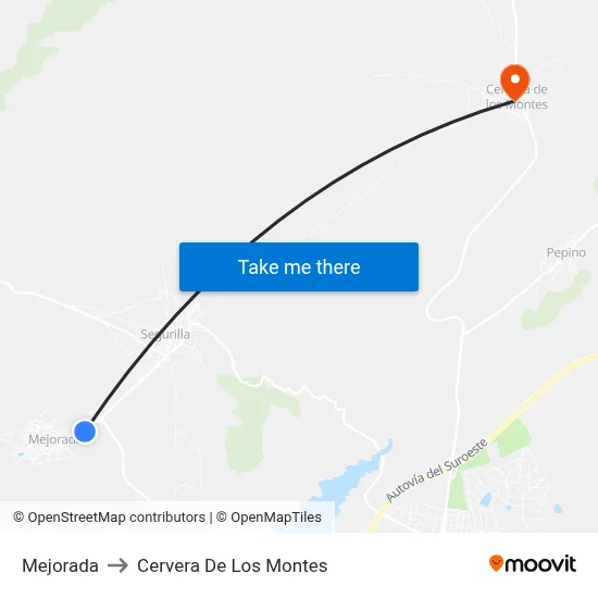 Mejorada to Cervera De Los Montes map