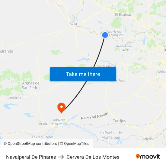 Navalperal De Pinares to Cervera De Los Montes map