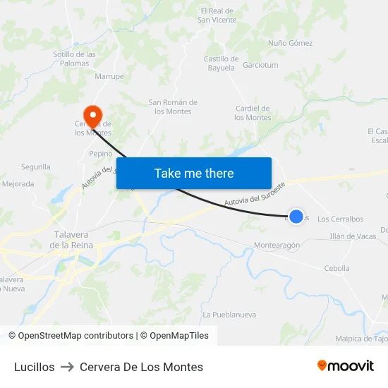 Lucillos to Cervera De Los Montes map