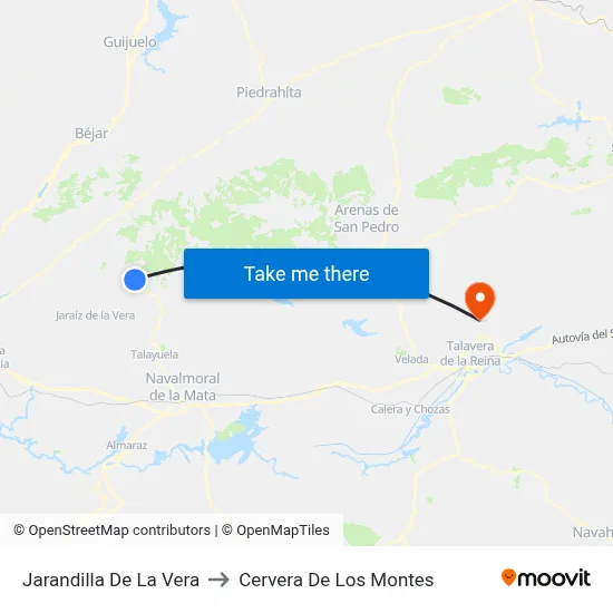 Jarandilla De La Vera to Cervera De Los Montes map